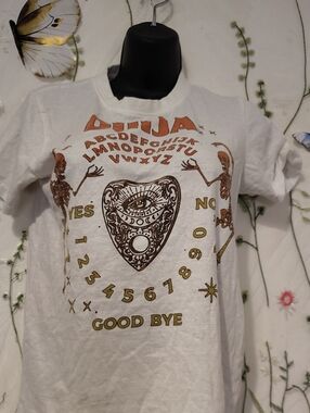 White Kids Ouija Graphic Tee with Brown & Gold Print
